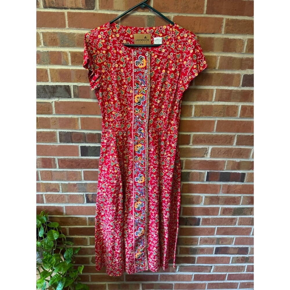 Liz Claiborne Red Floral Embroidered-Trim Midi Dress